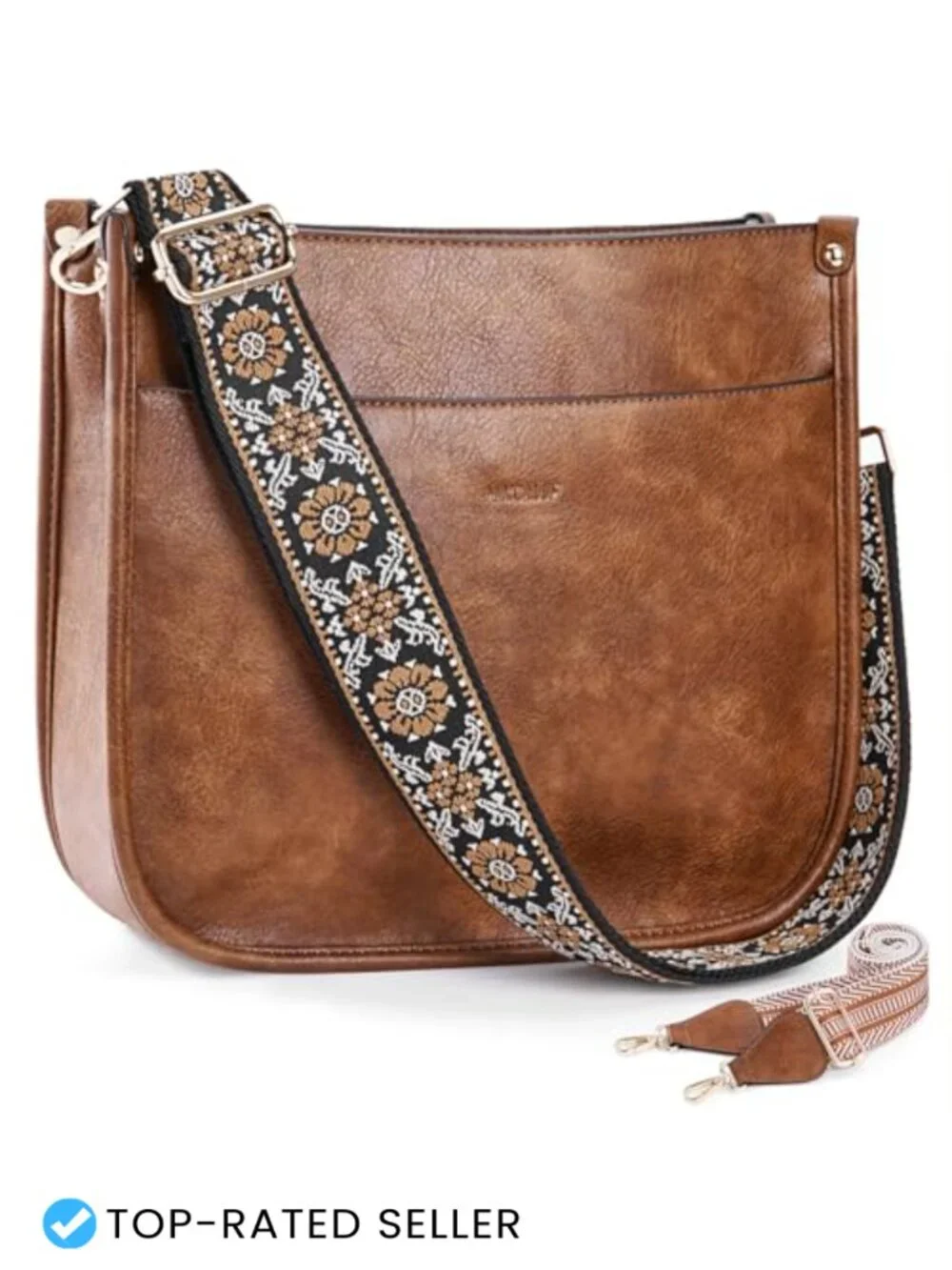 Trendy Vegan Leather Hobo Crossbody Bag with 2 Adjustable Straps